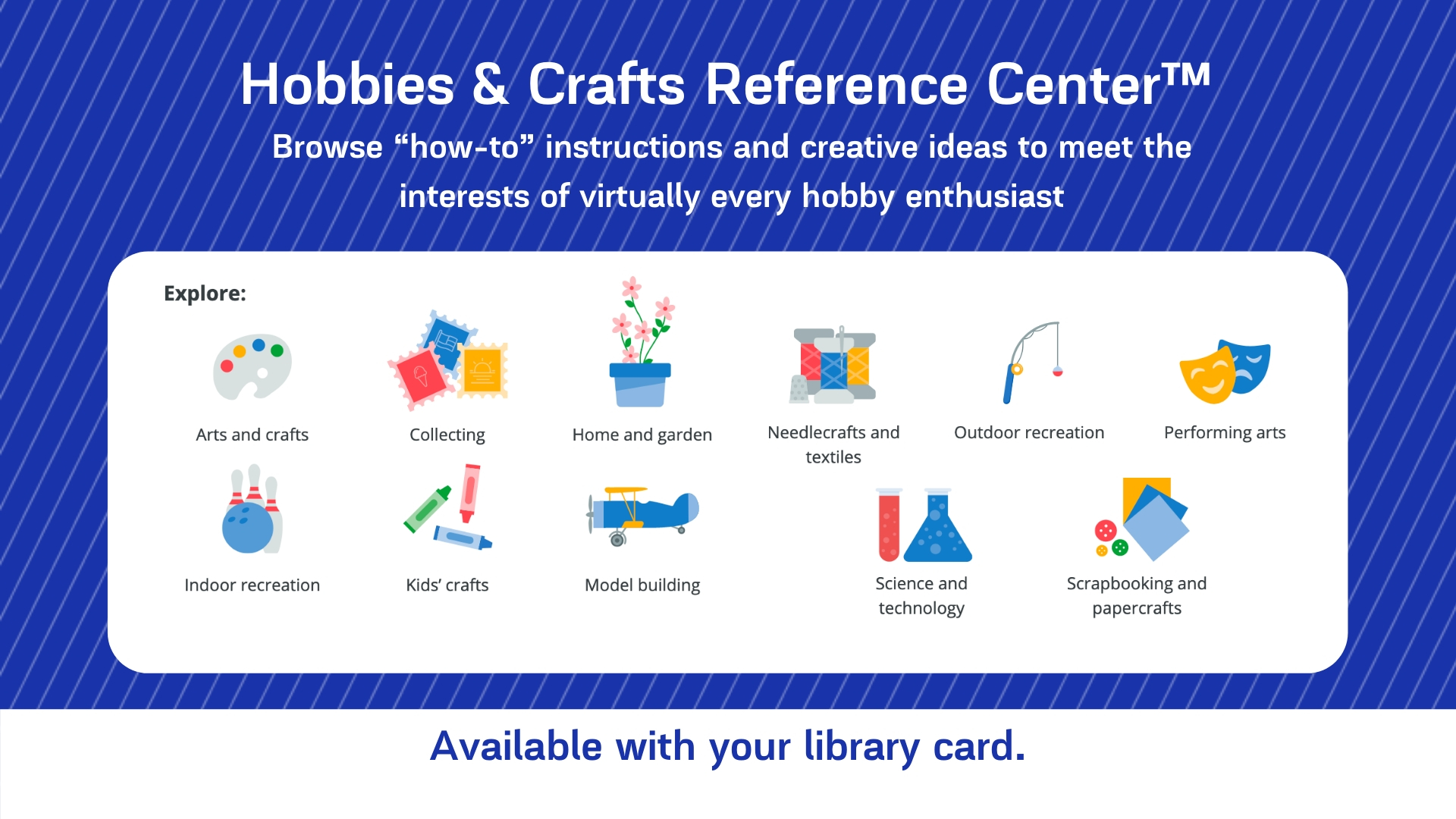 A graphic advertising the Hobbies & Crafts Reference Center for digital signage