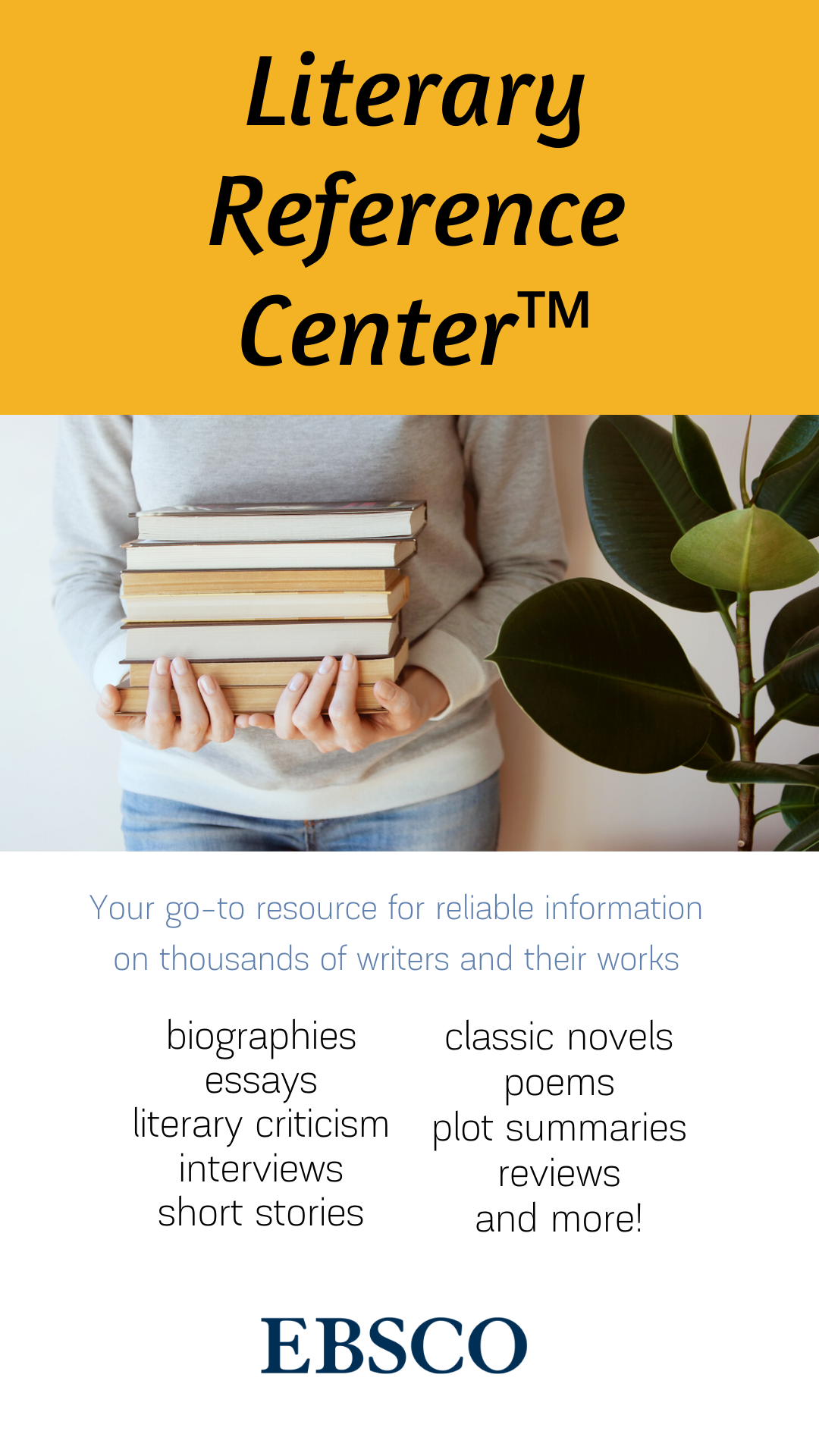A graphic advertising the Literary Reference Center for Instagram Stories
