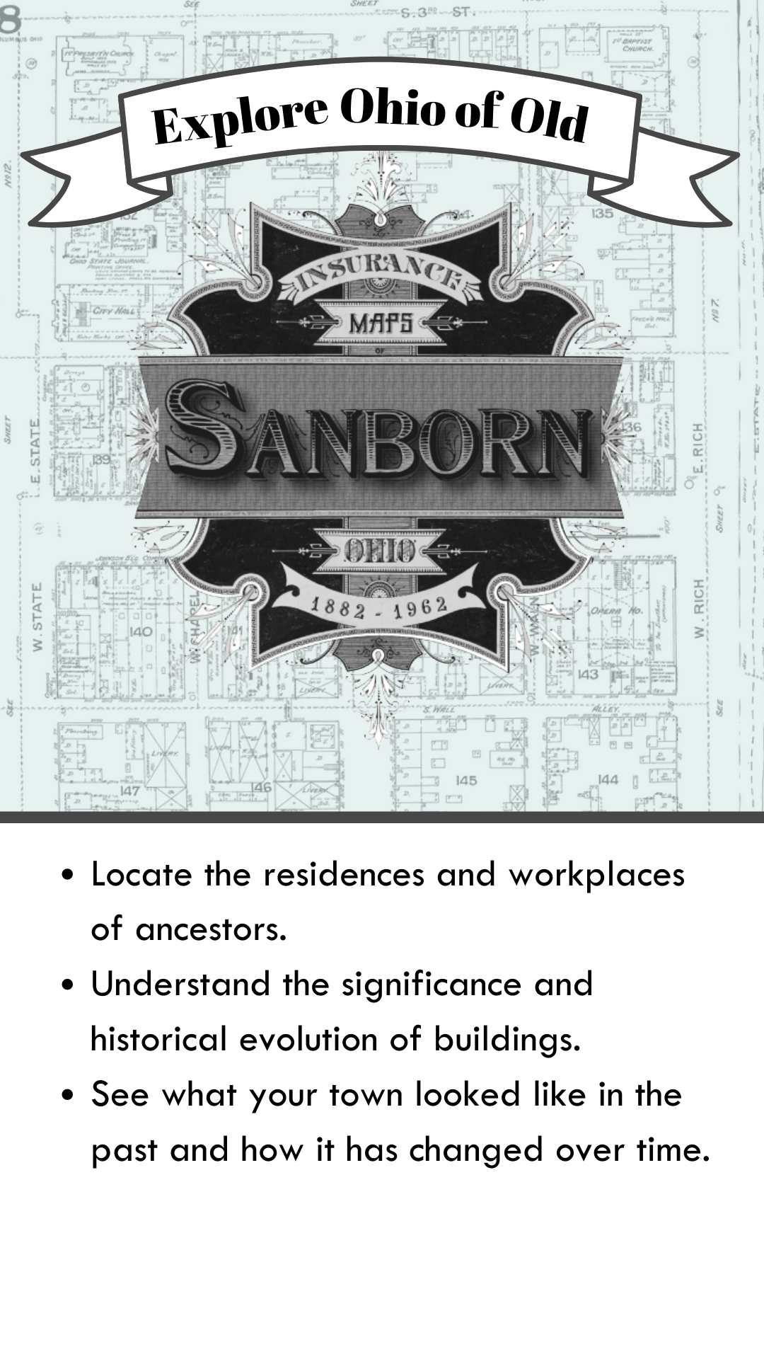 A graphic advertising Sanborn Maps for Instagram Stories