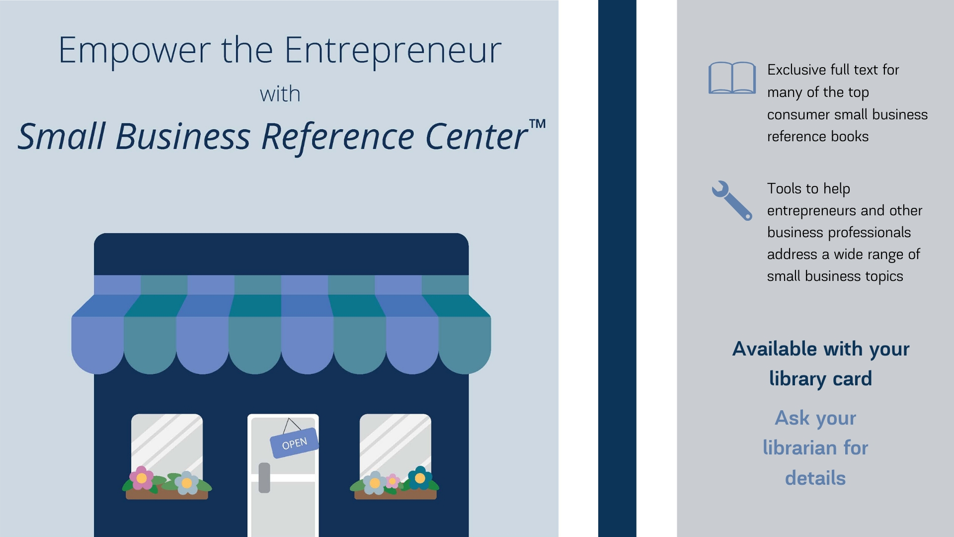 A graphic advertising the Small Business Reference Center for digital signage
