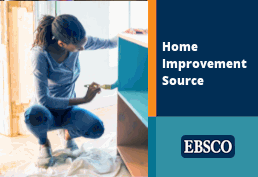 Woman painting a bookcase with the words home improvement source ebsco